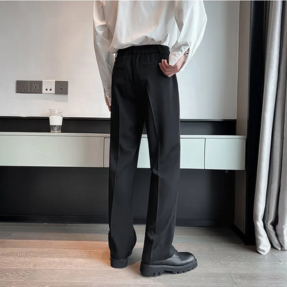 sanyamk Summer Men Thin Casual Suit Pants Long Straight Drape Silky Wide Loose Trousers Male Elastic Waist Oversize Clothes Black White