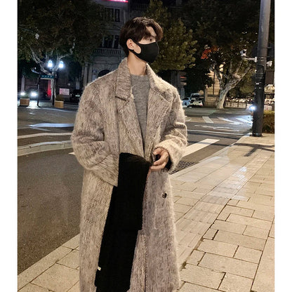 sanyamk Korean Style Medium-length Men's Trench Autumn Winter High Quality Loose Casual Woolen Coat Trendy Overcoat Khaki/Dark Gray