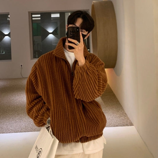 Bonsir Winter Thickened Corduroy Jacket Men Warm Fashion Retro Woolen Jackets Mens Korean Loose Thick Short Woolen Coat Men Clothing