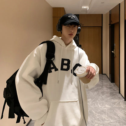 Bonsir ABC Letter Print Men's Hoodies Korean Fashion Harajuku Oversized Pullover Hip Hop Long Sleeve Hooded Sweatshirts Streetwear