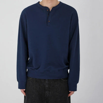 sanyamk  -  Niche Style Men's T-shirts Round Collar Button Loose Solid Color Pullover Male Casual Tops New Simple Autumn 2024 9C6618