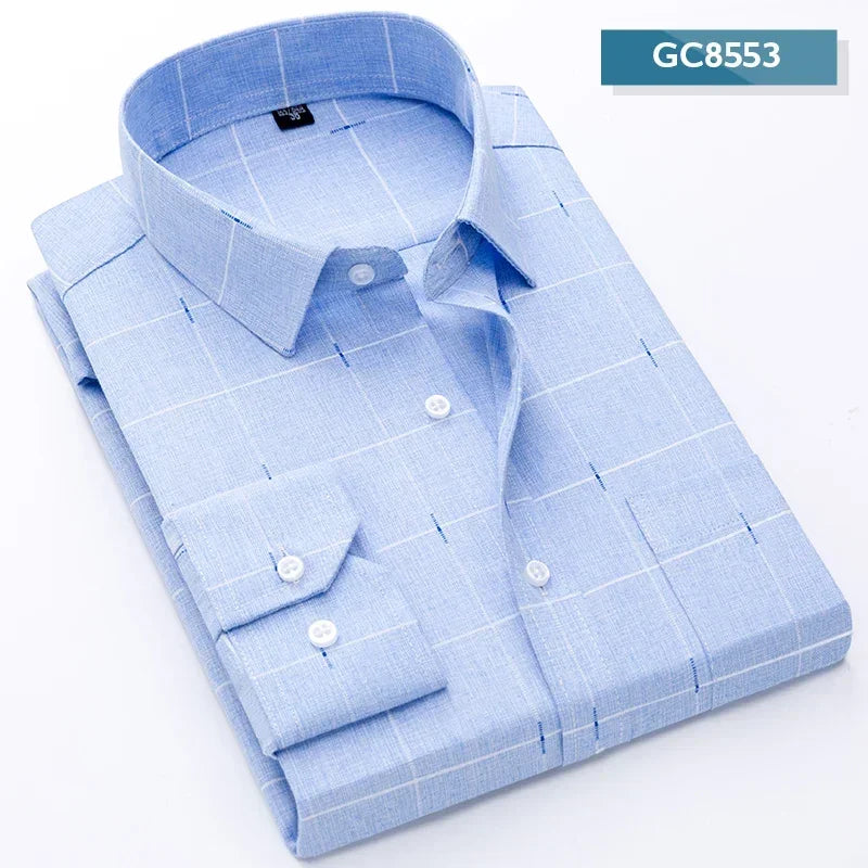 sanyamk 2024 Men's Printed Shirt Spring Long Sleeve Casual Daily Thin Soft Comfortable Business Slim Fit Button Down Dress Shirts