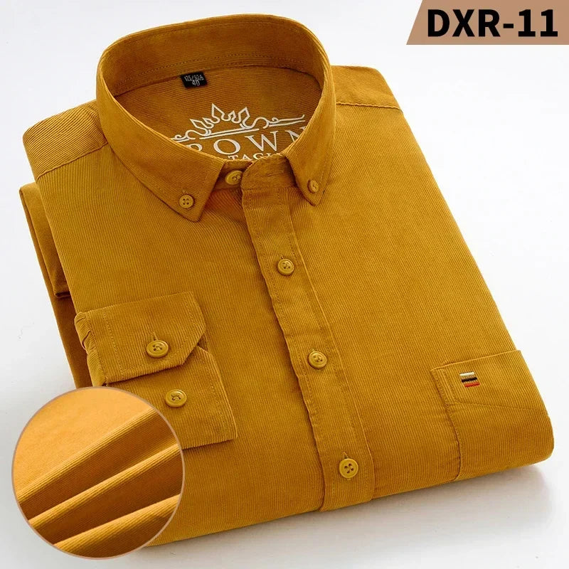 sanyamk Men Autumn Winter Long Sleeve Cotton Corduroy Shirt Regular Fit Warm Solid Casual Men's Shirts With Pokets