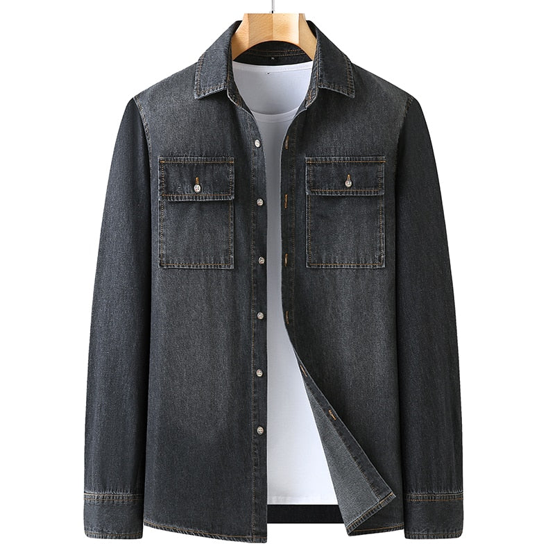 sanyamk Plus Size L-5XL 6XL 7XL 8XL 100% Denim Cotton Shirt For Men's Long Sleeves 2023 Spring Autumn Style Fashion Casual Clothing