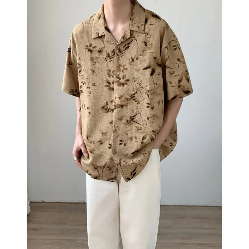 Bonsir Summer Short Sleeved Shirt Men Oversized Printed Casual Shirt Men Streetwear Korean Loose Flower Shirts Mens Hawaiian Shirt