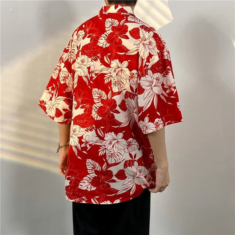 sanyamk Summer Printing Short Sleeve Shirt Men Fashion Society Mens Dress Shirt Korean Loose Ice Silk Shirts Mens Hawaiian Shirt