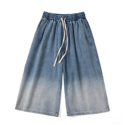 sanyamk Korean Fashion Men Gradient Denim Shorts Wide Leg  Jorts Jeans Man Summer Streetwear Oversize Casual Baggy Jeans Shorts