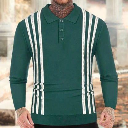 sanyamk 2024 Spring New Casual Knitwear Male Long Sleeve Turn-down Collar Polo Shirts Knitted Striped Patchwork Pullovers Men Clothing