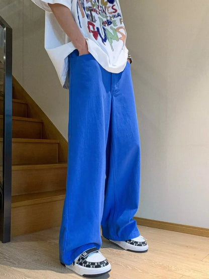 sanyamk Men Spring Summer Streetwear Vintage Wide Leg Jeans Mens Solid Color Casual Trousers Male Straight Baggy Denim Pants F375