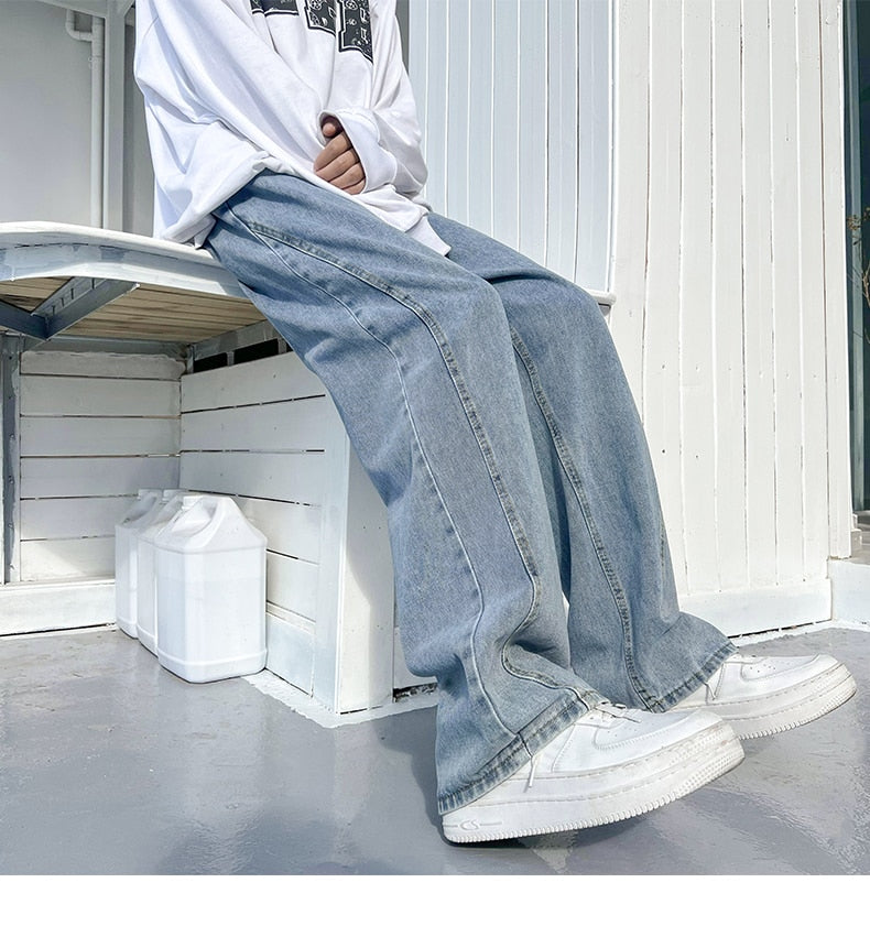 sanyamk Spring Summer New Casual Jeans Men Fashion Straight Loose Jean Pants Neutral Streetwear Solid All-match Wide-leg Trousers