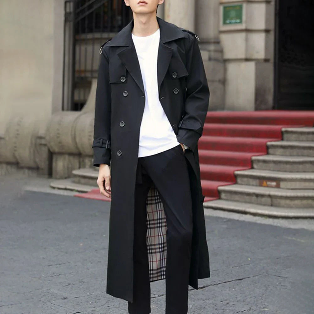 sanyamk Mens Long Casual Coat Genderless 2024 New Autumn Winter Fashion British Style Temperament Slim Retro Solid Color Jacket Unisex