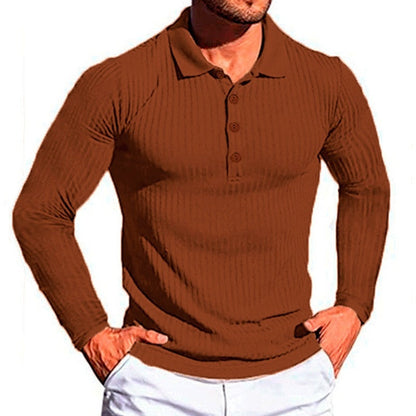 sanyamk Autumn Fashion Knit Long Sleeves Men Polo Shirt Casual Long Sleeve Pullovers Man Solid Sweaters Breathable Tops Men Clothing