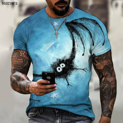 sanyamk Halloween Summer Men's New T-shirt 3D Printed Bat Pattern Fashionable, Casual, Comfortable Street Plus Size