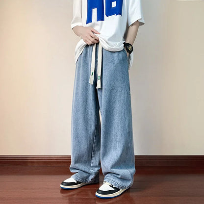 sanyamk Ripped Casual Men Jeans Pants Straight Wide Leg Harajuku Oversize Streetwear Denim Trousers