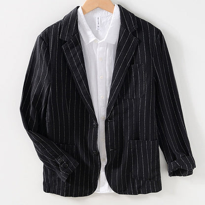 sanyamk British Style Elegant Cotton and Linen Professional Dress Gentleman Business Casual Retro Striped Suit Jacket Men's Clothing