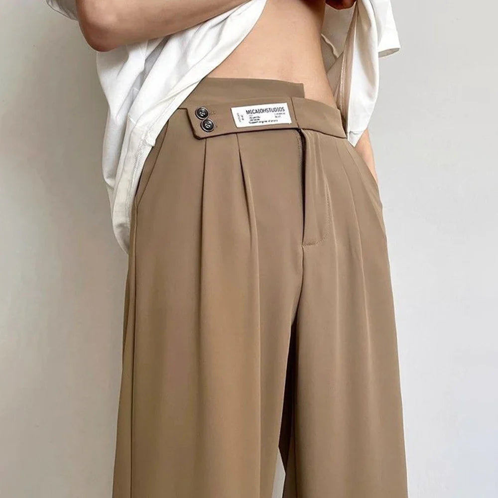 sanyamk Suit Pants For Men Fashionable And Elegant Loose Straight Casual Pants British Style Solid Color High-Waisted Wide-Leg Pants