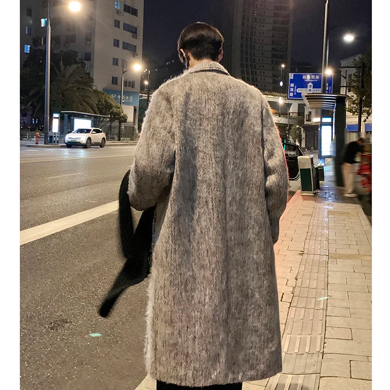 sanyamk Korean Style Medium-length Men's Trench Autumn Winter High Quality Loose Casual Woolen Coat Trendy Overcoat Khaki/Dark Gray