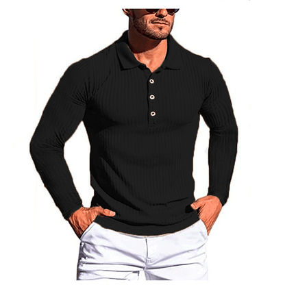 sanyamk New Polo Men Solid Stripe Fitness Outdoor Elasticity Long Sleeve Polo Shirts for Men Fashion Stand Collar Mens Shirts