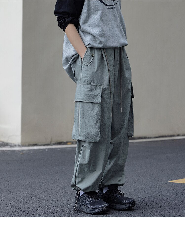 Bonsir Summer Oversized Cargo Pants Men Fashion Pocket Casual Pants Mens Japanese Streetwear Loose Hip Hop Straight Pants Mens Trousers