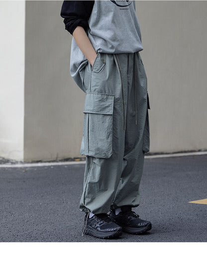 sanyamk Summer Oversized Cargo Pants Men Fashion Pocket Casual Pants Mens Japanese Streetwear Loose Hip Hop Straight Pants Mens Trousers