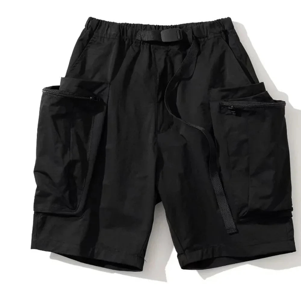 Bonsir Summer Cargo Pants Men's Vintage Belt Design Safari Style Shorts Fashion Casual Baggy Pocket Zipper Sports Knee Length Trousers