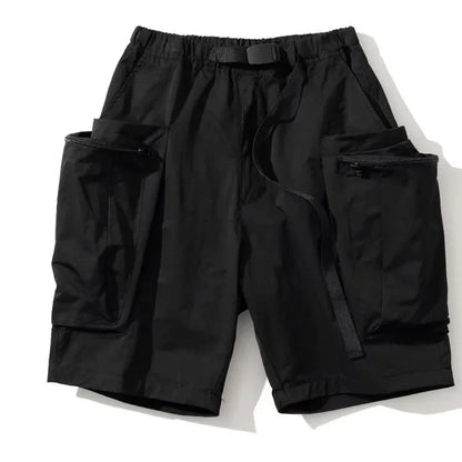 Bonsir Summer Cargo Pants Men's Vintage Belt Design Safari Style Shorts Fashion Casual Baggy Pocket Zipper Sports Knee Length Trousers