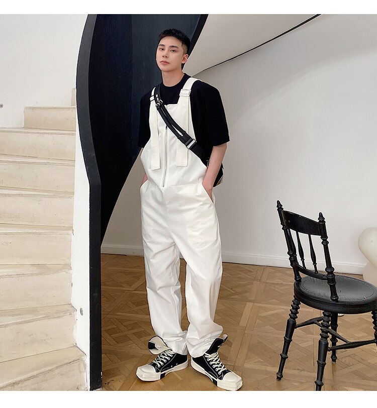 Bonsir Men's Loose Casual Overalls Pants Men Korean Japan Korean Streetwear Fashion Black White Bib Pant Male Cargo Jumpsuit Trousers