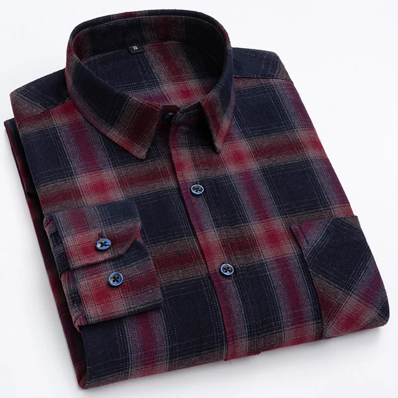 sanyamk Long Sleeve Flannel Plaid Shirts For Men Daily Tops Spring Autumn New 100% Cotton Regular Fit Checkered Casual Shirt Large Size