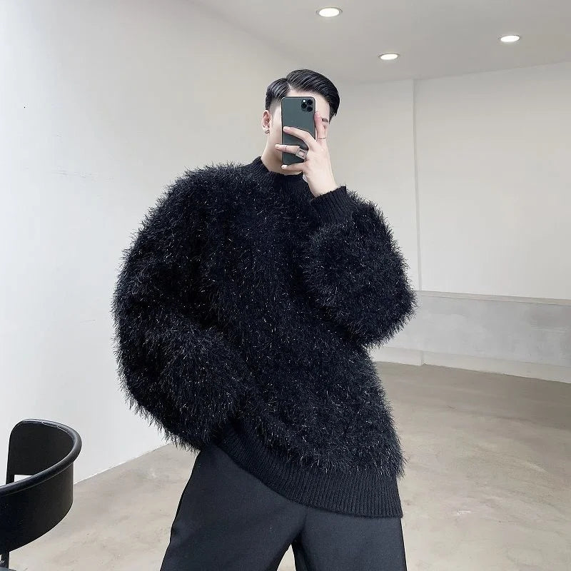 Bonsir -  Thick Men Loose Casual Pullover Sweater Comfortable Fur Kinttwear Tops New Autumn Winter Chic Top Streetwear 2Y2251