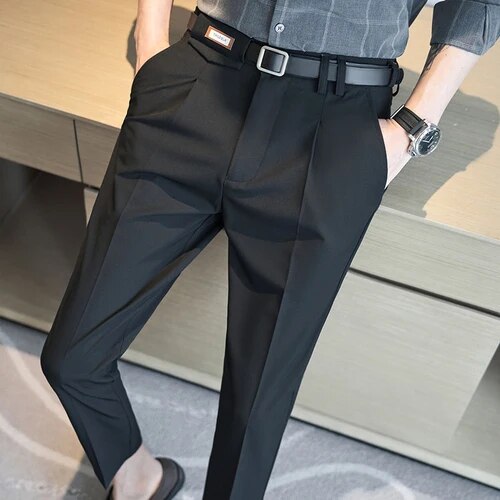 sanyamk Summer Fashion Mens Pants Slim Fit Business Casual Long Trousers Office Men's Skinny Suit Pants Solid Color Trousers 28-36