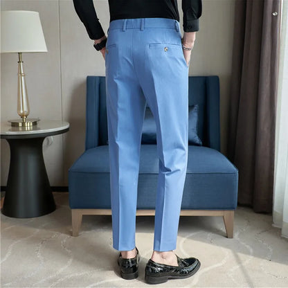 sanyamk  -  New Fashion Men's Pencil Pants Slim Fit Stretch Trousers Solid Korean Style Handsome Wedding Business Work Casual Suit Pant