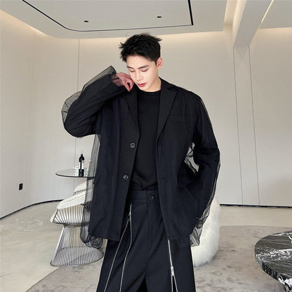 sanyamk IEFB New Trend Mesh Patchwork Suit Jacket Male Balzers Lapel Solid Color Niche Design Men's Clothing Single Breasted Top 9A7670