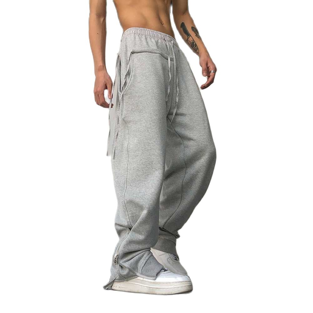 Bonsir New Fashion Leg Zipper Joggers Men Casual Loose Baggy Sweatpants Cotton Overalls Streetwear Hiphop Harem Track Pants Clothing