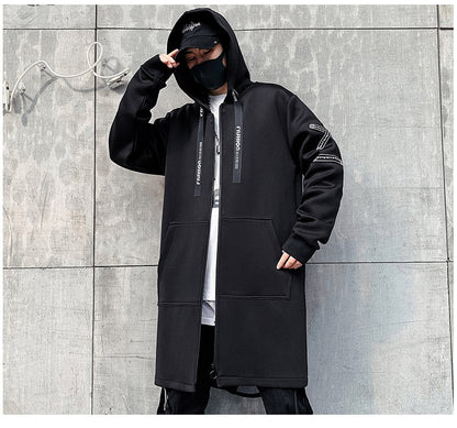 Bonsir Men's Harajuku Hooded Jackets Spring Autumn Print Windbreaker Ribbon Overcoat Outwear Hip Hop Male Casual Male Designer Clothing