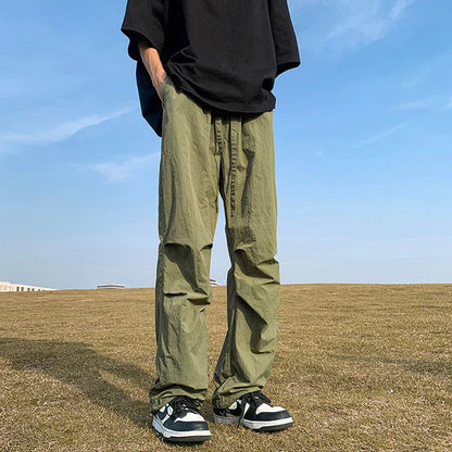 Bonsir Summer Cargo Pants Men Black Wide Cargo Trousers Male Green Casual Loose Japanese Korean Streetwear Hip Hop Safari Style