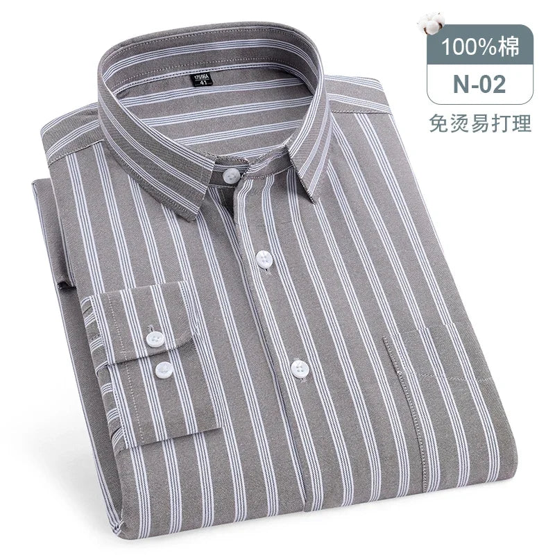 sanyamk Quality 100%Pure Cotton Men Long Sleeve Social Shirt for Oxford Shirt Men Plaid Striped Work Casual Shirt Male Regular-Fit S-8XL