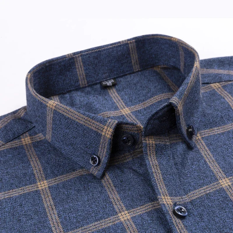 sanyamk Pure Cotton Men's Plaid Shirt Long Sleeve Regular Fit Men Casual Oversized Shirt Leisure Autumn Male Blouse New Plus Size