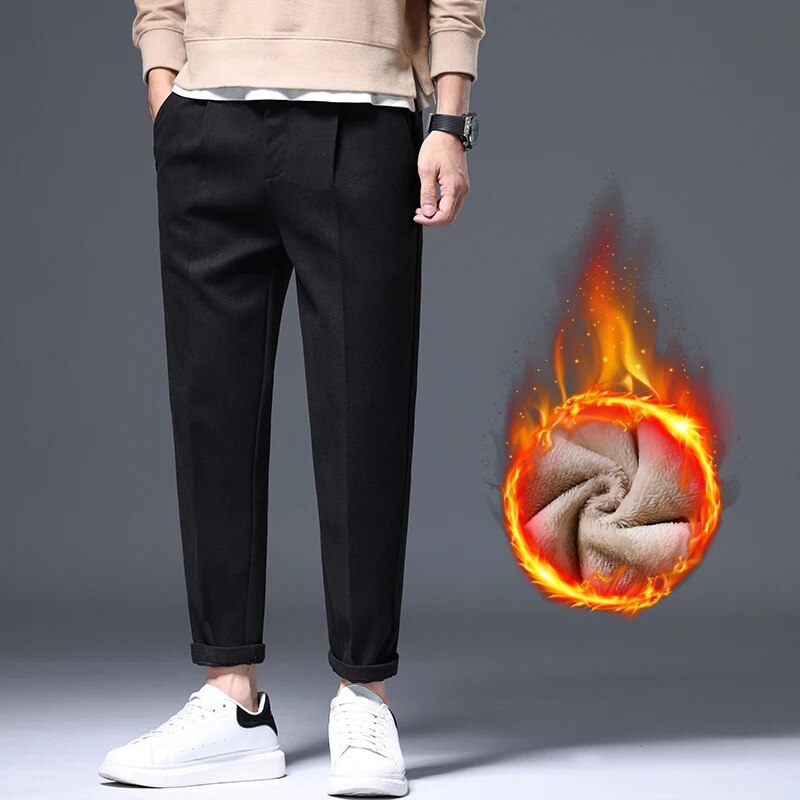 Bonsir Men's Autumn Winter High Quality Business Casual Woolen Suit Pants Casual Office Comfortable Work Pants Loose Male T142