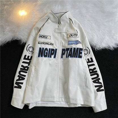 sanyamk American Embroidered Leather Jacket Men Pilot Motorcycle Suit New Fashion Casual Punk Harajuku Oversized Jacket Streetwear