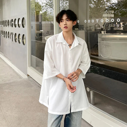 Bonsir Summer Short Sleeved Shirt Men Fashion Oversized Casual Shirt Men Streetwear Korean Loose White Shirts Mens Formal Dress Shirt