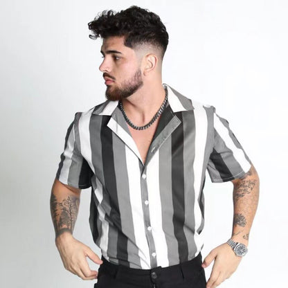 Bonsir Summer New Mens Vintage Striped Shirt Fashion Casual Luxury Shirt Short Sleeve Hawaii Shirts For MenTops Blusas Camisa Masculina