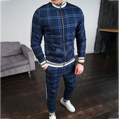 sanyamk New men's tracksuit Fashion Plaid Man Sets Trendy Brand Casual Sportswear Spring Autumn Jacket + Pants 2 Piece Set 3D Print