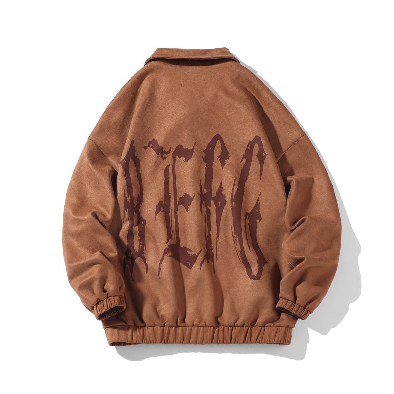 sanyamk Autumn Suede Mens Jackets Turn Down Large Size Male Coats Letter Printed Outerwear Hip Hop Fashion Y2K Clothes