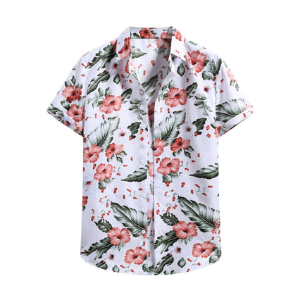 sanyamk Men's Shirts Vintage Ethnic Style Lattice Printing Summer Casual Streetwear Stand Collar Short Sleeve Loose Mens Hawaiian Shirt