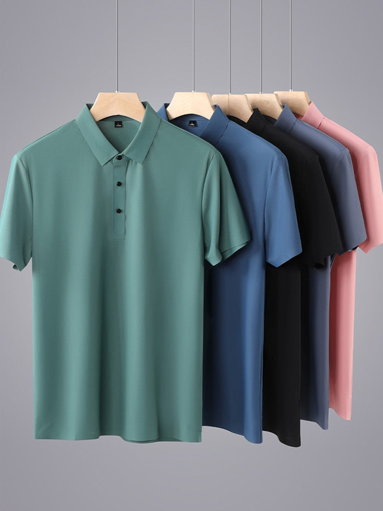 sanyamk Summer Men Polo Shirts New Classic Short Sleeve Tee Breathable Cooling Quick Dry Nylon Polos Men Golf T-shirt Plus Size 8XL