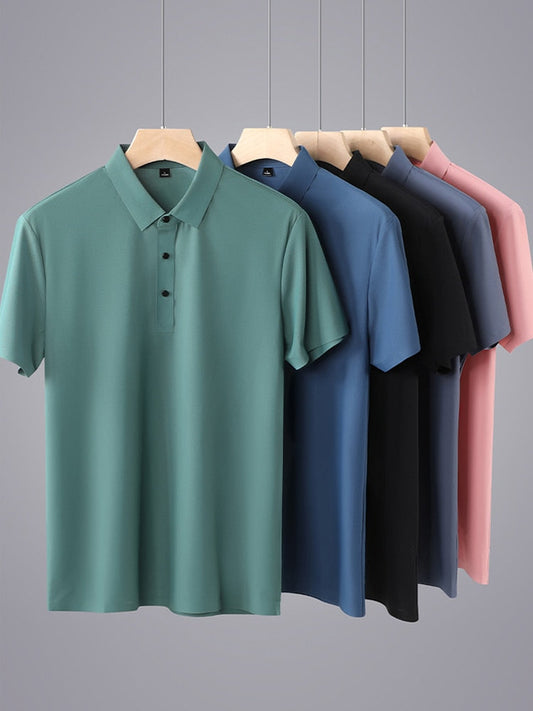 sanyamk Summer Men Polo Shirts New Classic Short Sleeve Tee Breathable Cooling Quick Dry Nylon Polos Men Golf T-shirt Plus Size 8XL