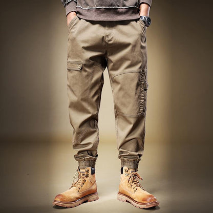 Bonsir Autumn Khaki Cargo Pants For Men New Fashion Handsome Streetwear Loose Casual Army Style Tie Feet Trousers Male Clothing