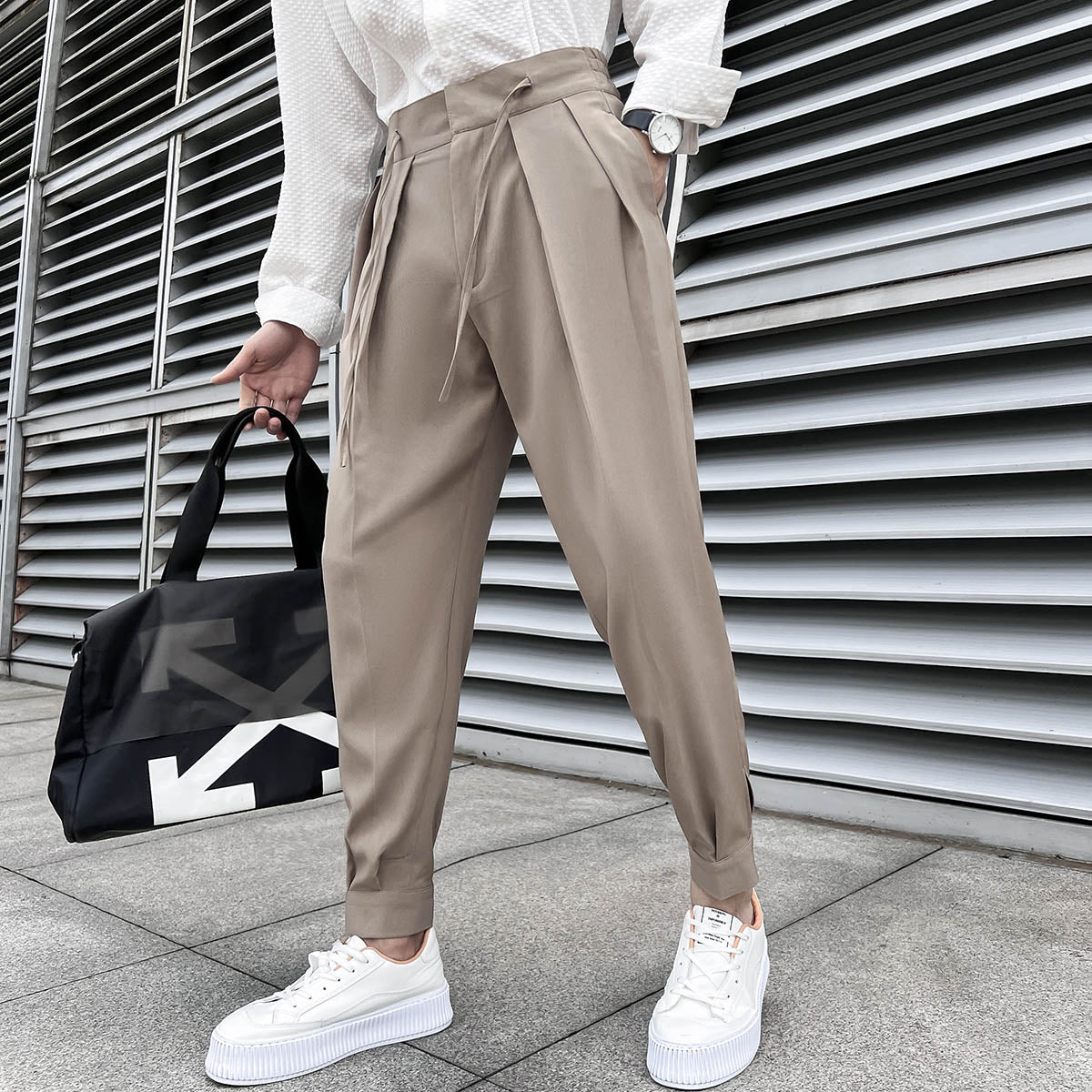 sanyamk New Elastic Waist Drape Suit Pants Men Business Office Casual Pants Male Fashion Loose Social Party Formal Trousers