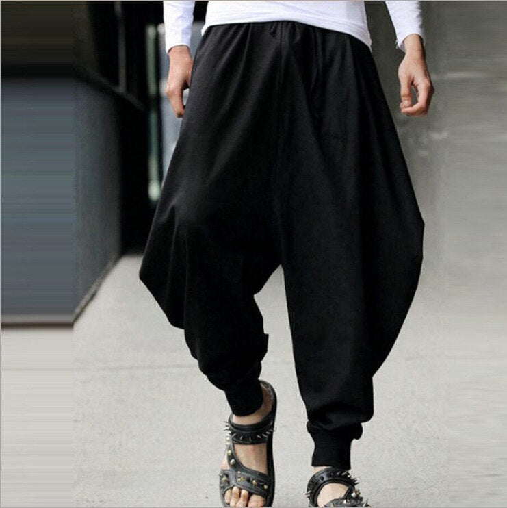 Bonsir Vintage Bloomers Men's Cotton Linen Baggy Black Trousers Male Khaki Harem Pants for Men Hippie Hip Hop 5XL Breathable