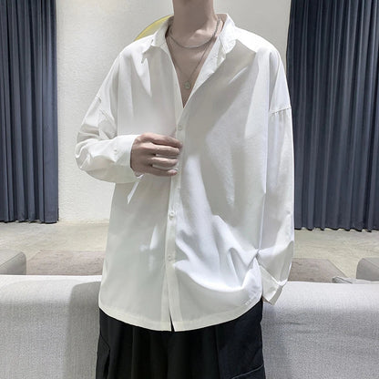 Bonsir Men Black Solid Long-sleeved Shirts Mens Harajuku Fashion Oversize Shirt Male Gray Casual Streetwear Loose Blouses Plus Size